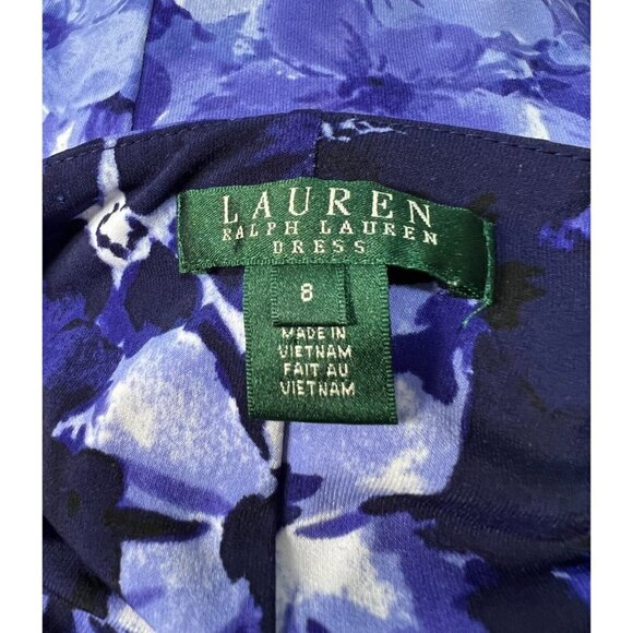 Ralph Lauren Sz 8 Purple Blue Watercolor Floral Print Slinky m Pencil Dress - Picture 4 of 5
